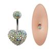 White Crystal Heart Navel Piercing Jewel with Crystal Ball - Surgical Steel - Length 10mm