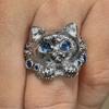 Metal Rhinestone Cat Ring Stackable Pet Animal Ring Exaggerated Fashion Jewelry  Women