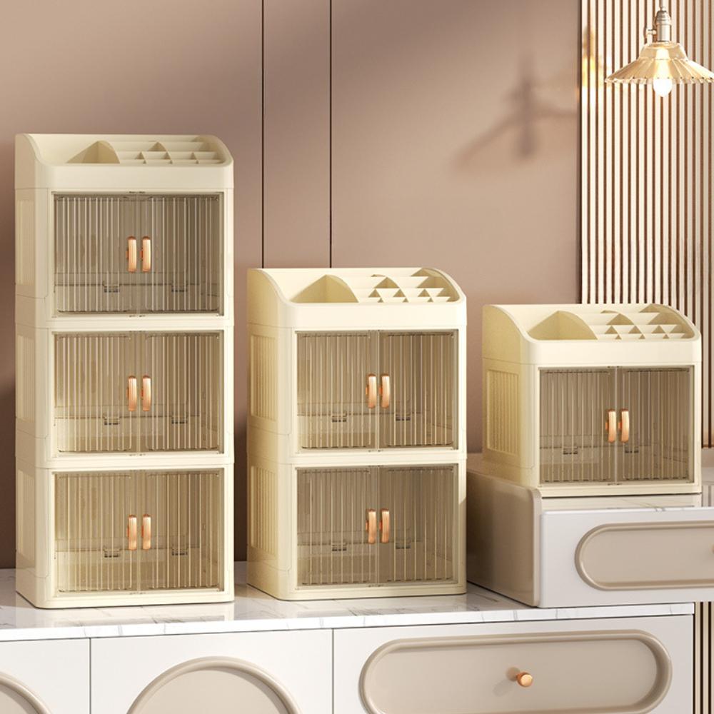 Foldable Storage Box Household Simple Organizer Boxes Double Door Skincare Product Organizer Multi-Layer Stationery Storage Rack