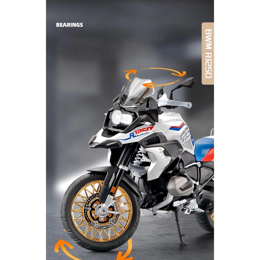 1/9 BWM R1250GS ADV Литой из сплава Модель мотоцикла Игрушечный транспорт Коллекция Звук и свет Внедорожный Автоцикл Игрушки Машина