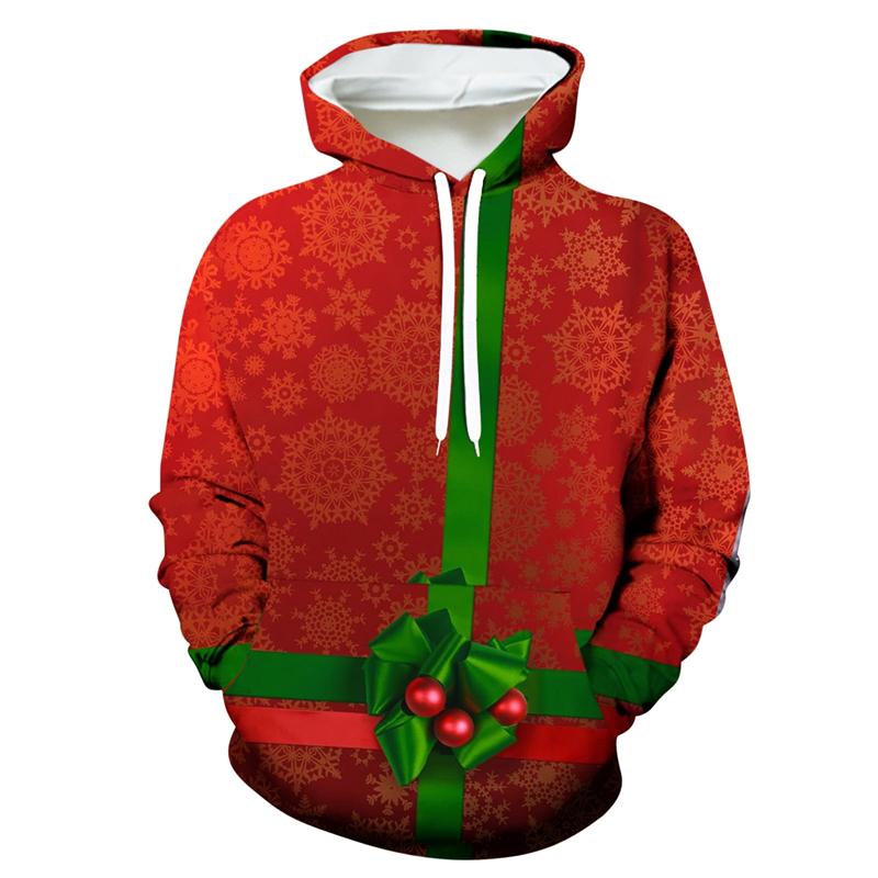 Рождественские подарки Графические толстовки Модные красные рождественские элементы Снежинка Олень 3D Печатные толстовки для мужчин Повседневный женский пуловер