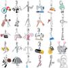 Новый серебряный браслет 925 пробы DIY с подвесками в виде фена, ножниц, швейной машинки, расчески, бусинами для женщин, модные украшения