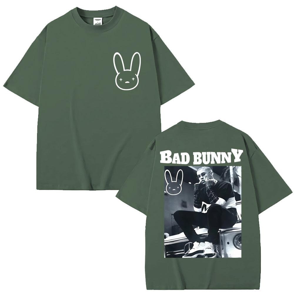 Рэпер BAD BUNNY Винтажная футболка Мужская Женская Хип-хоп Мода Высококачественные Футболки Свободного кроя Хлопковые Футболки Уличная мода Подарки