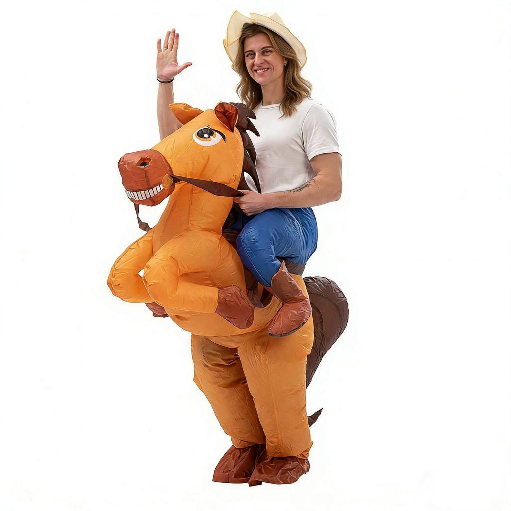 Надувной костюм лошади на Хэллоуин для косплея родителя и ребенка - Забавный костюм для верховой езды на животном