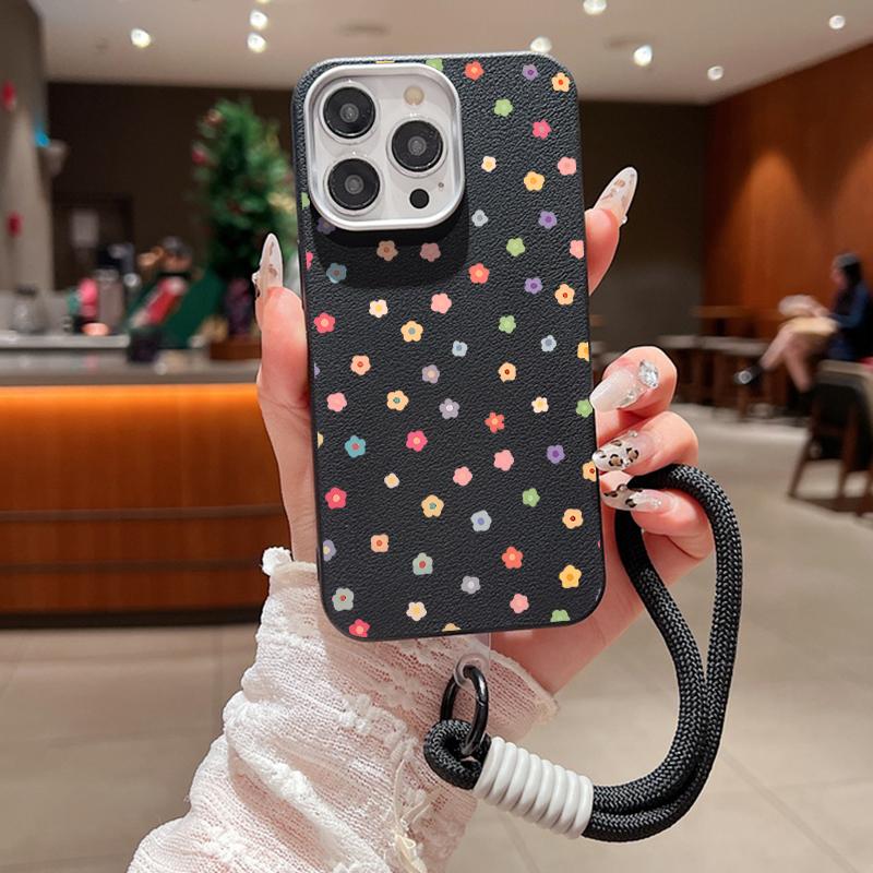 Чехол для телефона с рисунком цветов и звезд из кожи и текстурой для iPhone 16 Pro 15 14 Plus 13 12 Pro Max 11, противоударный матовый мягкий ТПУ с чехлом для ремешка на руку