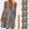 Women Flower Patterned Sequin Diamond Lattice Printed Mini Dress Sleeveless Party Dress Summer Beach Dress Sundress