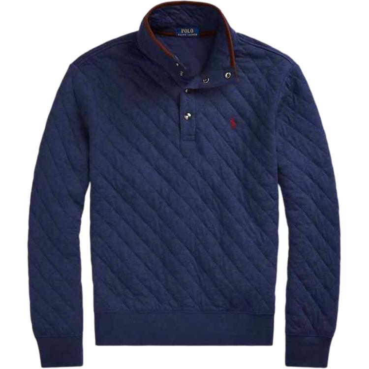 Polo Ralph Lauren SS23 однотонный свитер с вышитым ромбовидным узором в виде маленького пони, длинный рукав, мужская толстовка, синяя 710916640-001