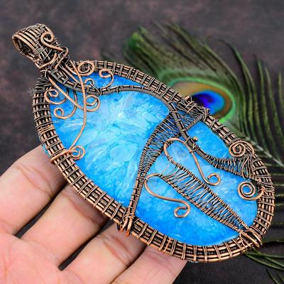 Подвеска из натурального аквамаринового солнечного друзы с медной проволокой ручной работы 5,52 г 6M27