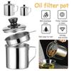 1.2/1.4L Stainless Steel Oil Strainer Pot with Lid Filter Cooking Oil Container Jug Condiments Bottl