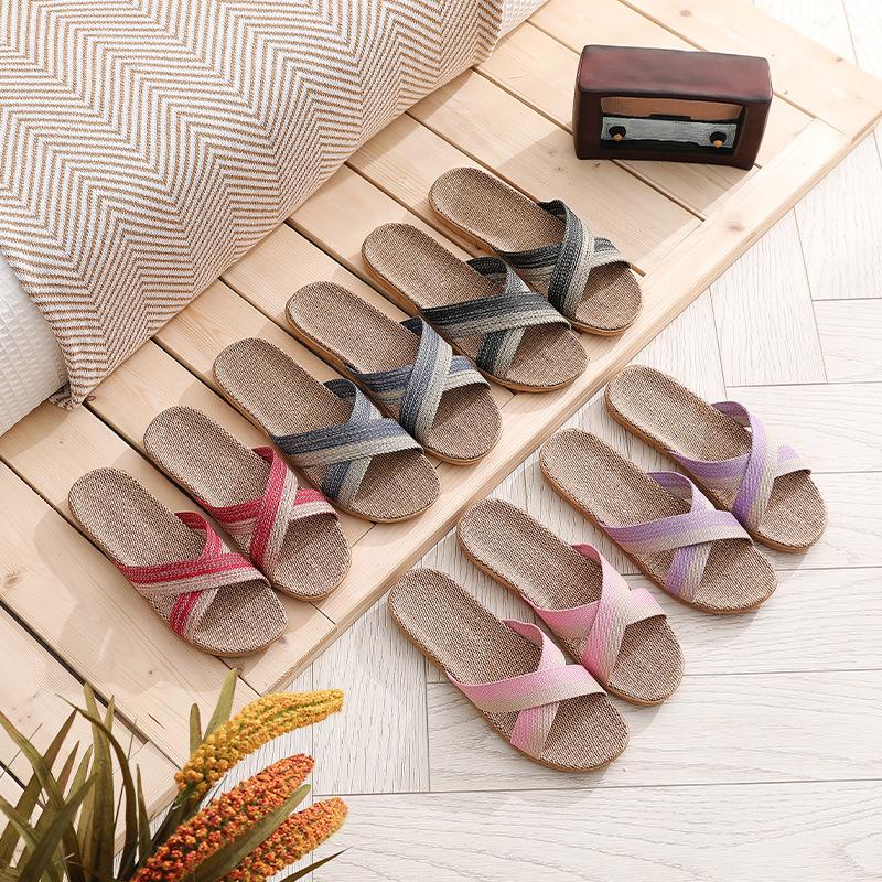 Женские льняные тапочки с перекрещивающимися ремешками в стиле ретро