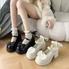 Fashion Mary's Shoes 2025 Summer New Style Princess Thick Heeled Lolita Shoes With Dress Bow Beading Small Leather Shoes For Women