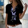 2025 Summer New Fashion Women's Butterfly Printed Short Sleeve V-neck Casual Button-down Shirt Top