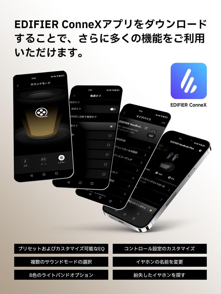 Edifier Беспроводные наушники NeoBuds Plus 48 дБ Гибридное активное шумоподавление Bluetooth AAC до 47 часов Звук Водонепроницаемый Микрофон ИИ Обнаружение шума при звонке Функция Черный 5.4/Высокий