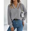 Autumn Winter Casual Hollow Out V-neck Twist Pullover Sweater Long Sleeve Casual Fashion Elegant Casual Tops Ladies Office Streetwear Simple Clothing