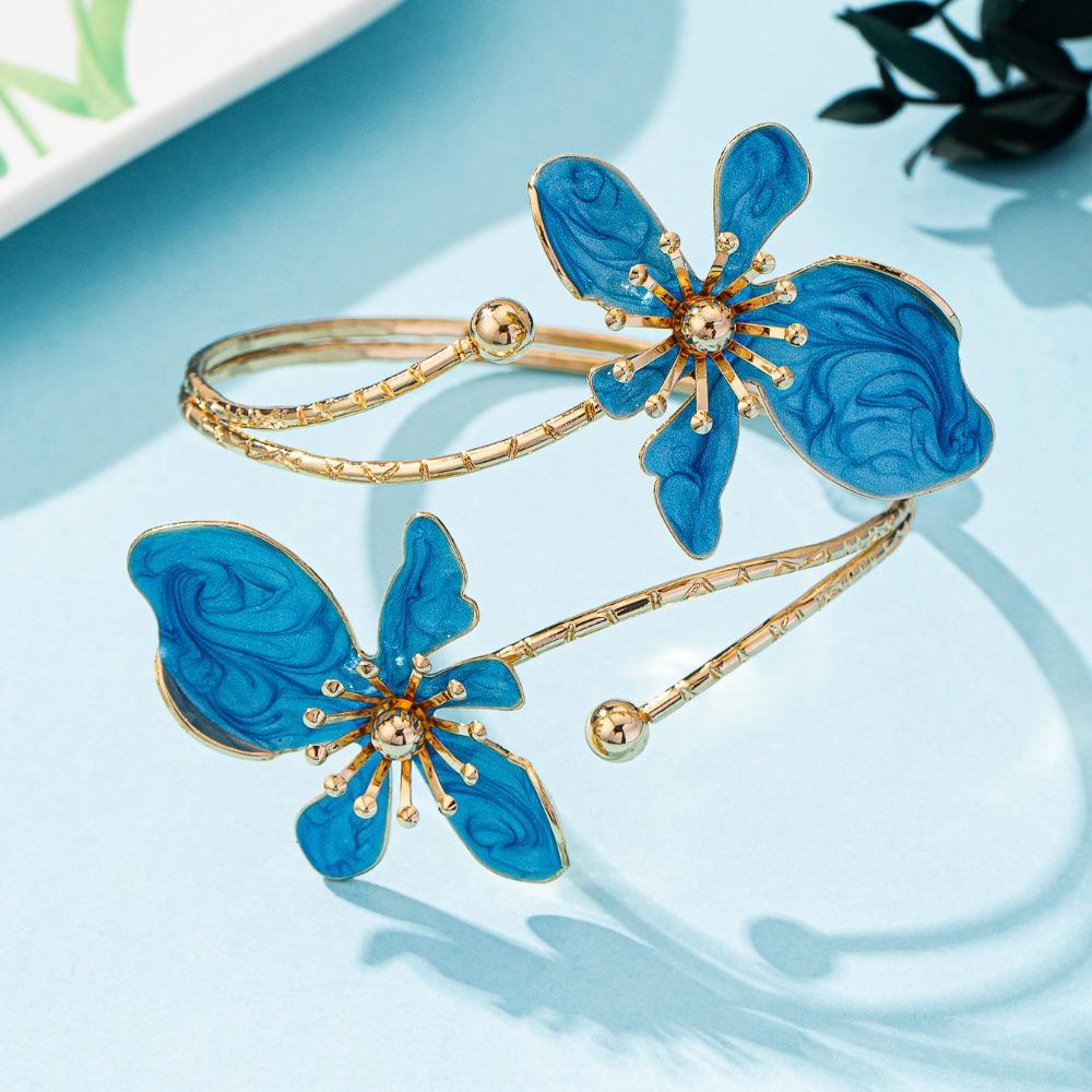 Новый Золотой Цвет Цветочный Открытый Браслет на Руку Металлический Эмаль Глазурь Ремесло Открытое Кольцо на Руку Браслет-Манжета Цветок Подарки