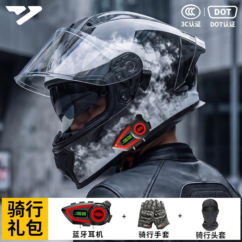 DOT Certified Full Face Motorcycle Helmet With Bluetooth Audio Men Women All Season Riding