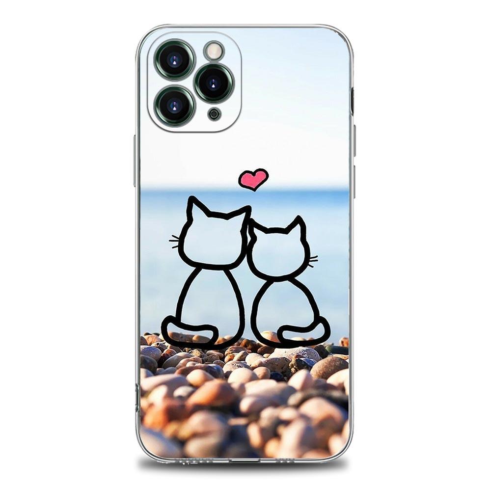 Забавный милый кошачий рисунок прозрачный чехол для телефона Apple iPhone 14 11 12 13 Pro Max 7 8 SE XR XS X Max 6 6s Plus мягкий силиконовый чехол