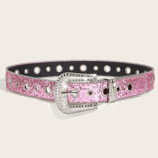 Женский джинсовый ремень с блестящими стразами и несколькими отверстиями, регулируемая длина пояса со сверкающей пряжкой, широкий пояс из сплава