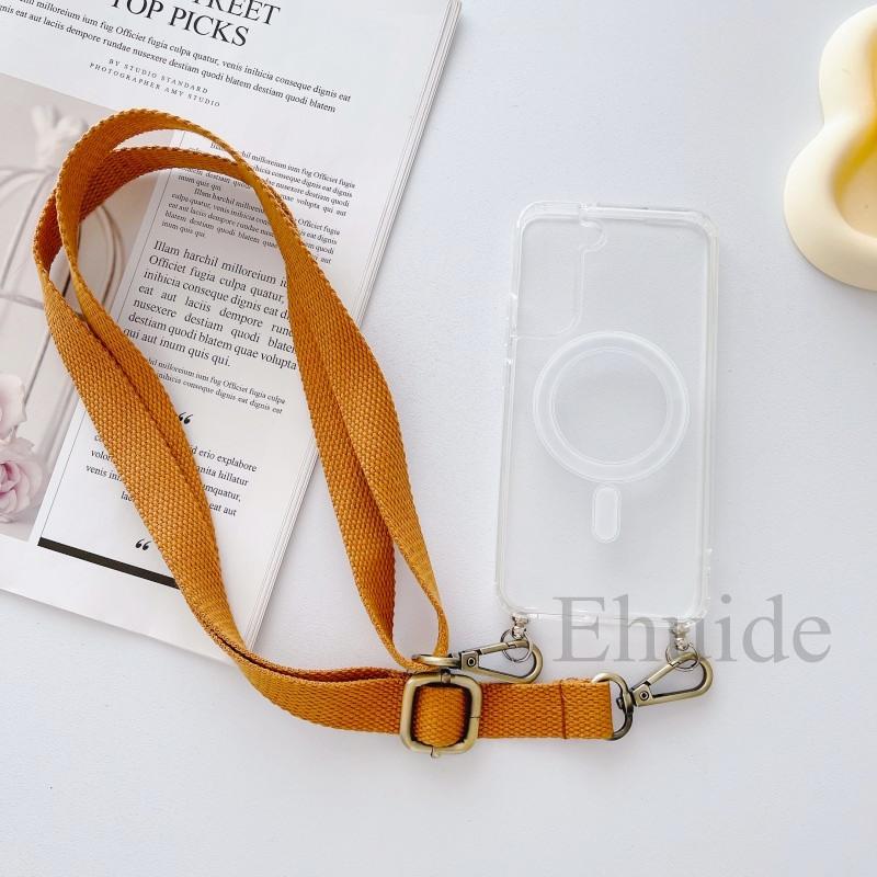 Strap Magnetic Case For Xiaomi Mi 14T 13T Redmi Note 14 Pro 13 POCO X6 M6 Pro Magsafe Shockproof Crossbody Lanyard Clear Cover