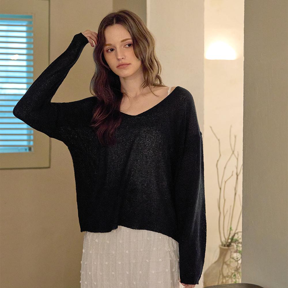 KELLY DONAHUE Comfort V-Neck Loose Knit Black