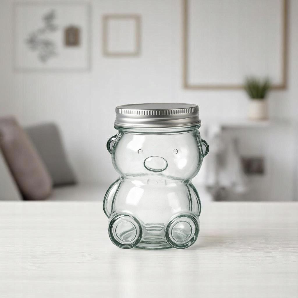 Glass jar TEDDY BEAR 80ml with a lid for preserves, spices, honey, decoration