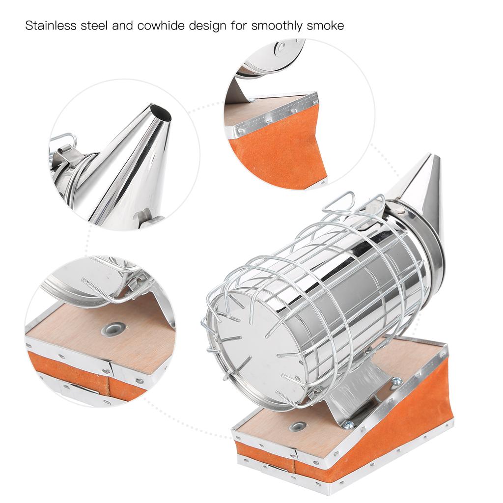 Beekeeping Smoker Cowhide Leather Stainless Steel with Protective Cover Bee Equipment