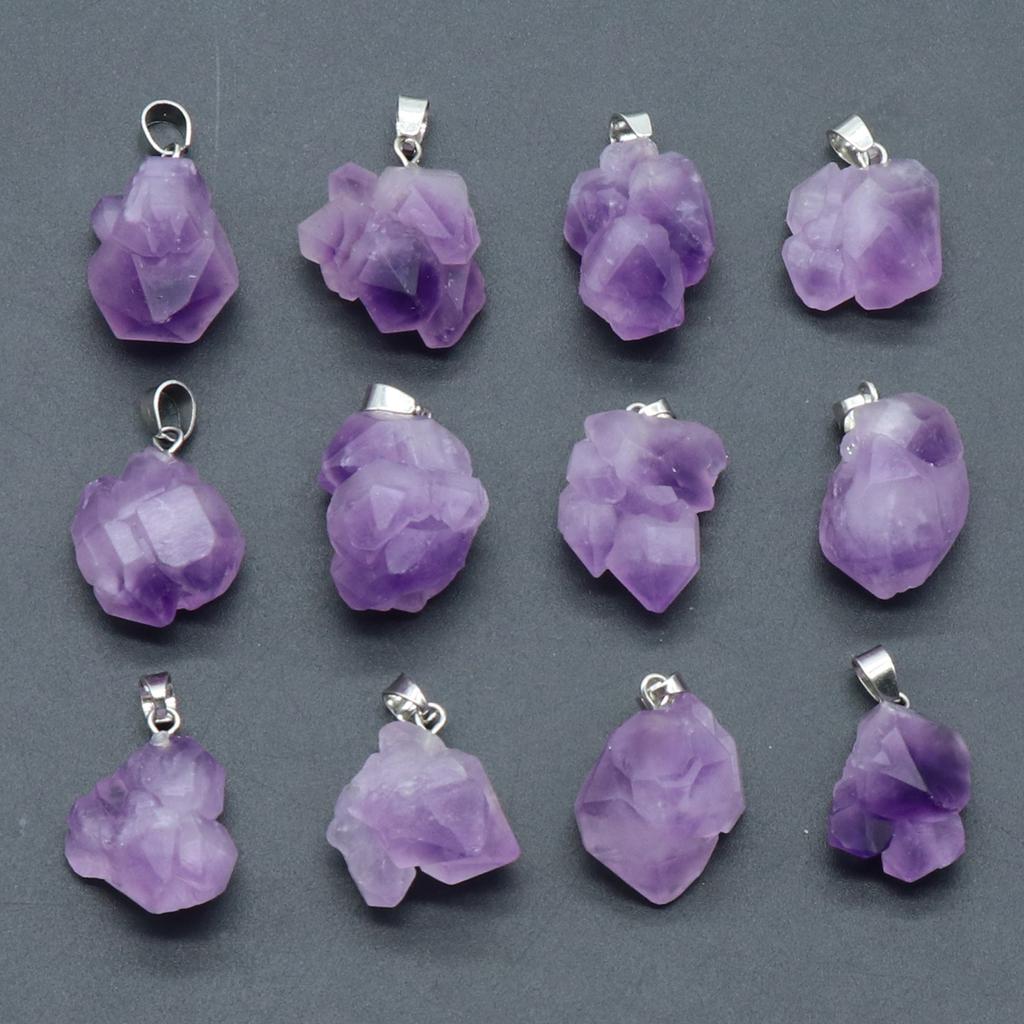6Pcs, Raw Amethyst Pendant, Irregular Natural Crystal Jewelry for Women & Teens | Spiritual Healing, Anxiety Relief Gifts | Boho 2025 (Viral TikTok)
