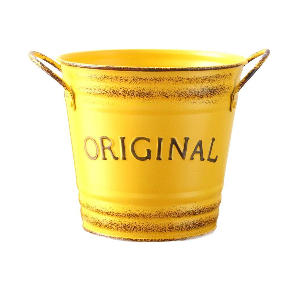 Round Iron Flower Pot Retro Floral Buckets Creative Metal Flower Container Farmhouse