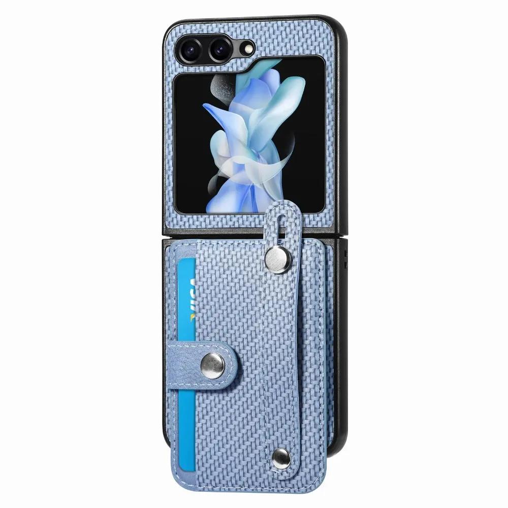 Чехол-кошелек с держателем для карт и ремешком на запястье для Samsung Galaxy Z Flip 6 5 4 3 2 Flip6 Flip5 Flip4 Flip3 Flip2 5G, чехол из ПУ-кожи
