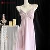 Ice silk suspender nightdress women's summer sexy pure lust girl loungewear suit with chest pad silk pajamas spring and summer