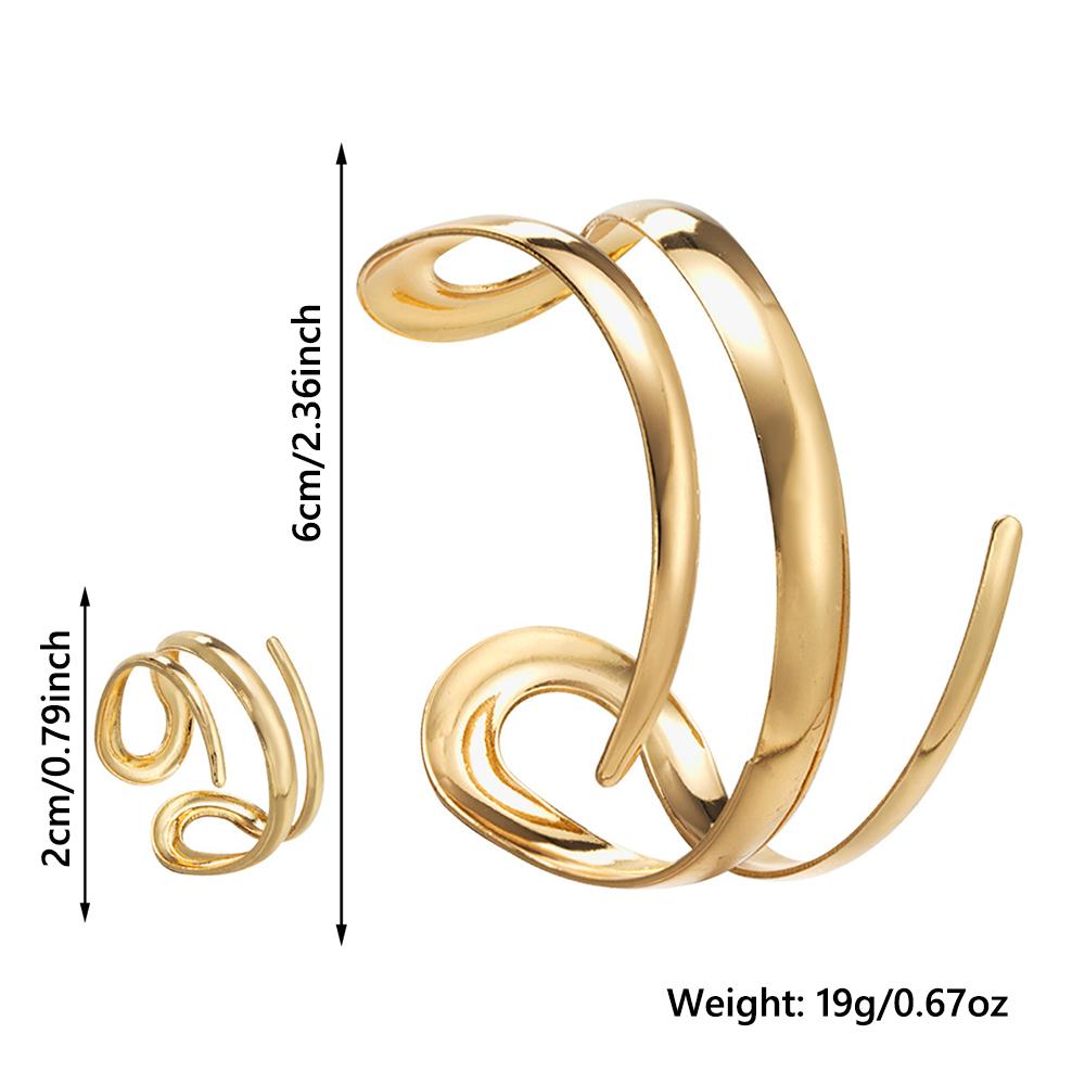 Smooth Bracelet and Ring Set Exaggerated Open Bangle Jewelry for Party, Daily Wear