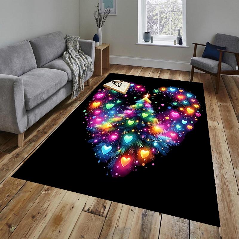 Christmas Tree Heart Pattern Area Rug, Office Carpet Indoor Outdoor Entrance Doormat, Non-Slip Soft And Comfortable, Living Room, c122009