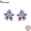 Женские серьги BAMOER с фиолетовым цветком, стерлинговое серебро 925 пробы, милые гипоаллергенные серьги-гвоздики Plumeria Cherry Blossom для девочек