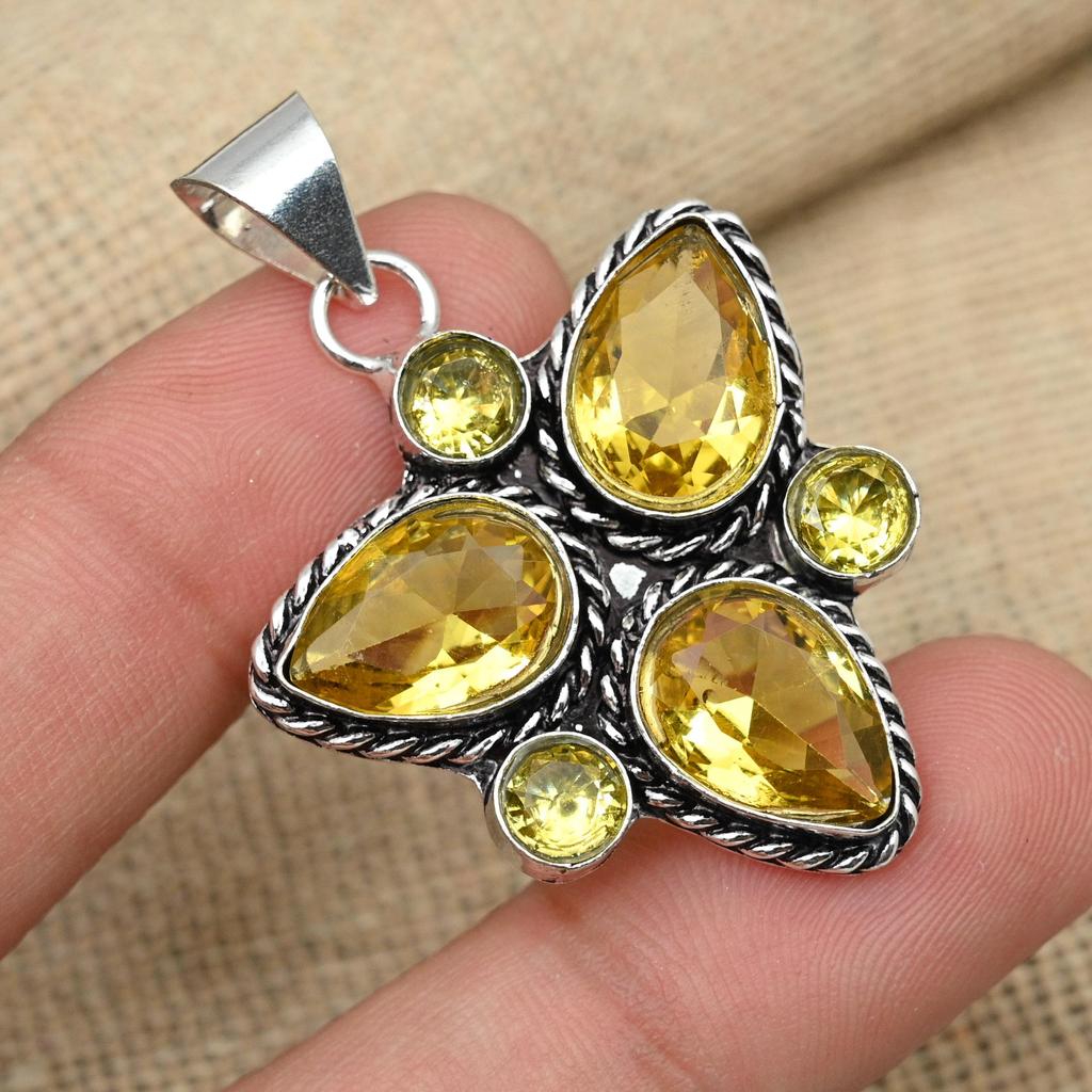 Цитрин драгоценный камень стерлингового серебра 925 пробы свадебный подарок ювелирные изделия подвеска ручной работы для женщин