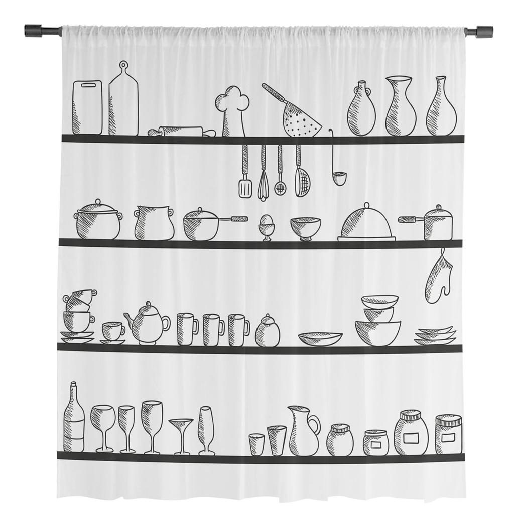 Кухонная утварь Полка Оконные занавески Прозрачный шифон Тюль Занавеска Главная Гостиная Фон Украшения