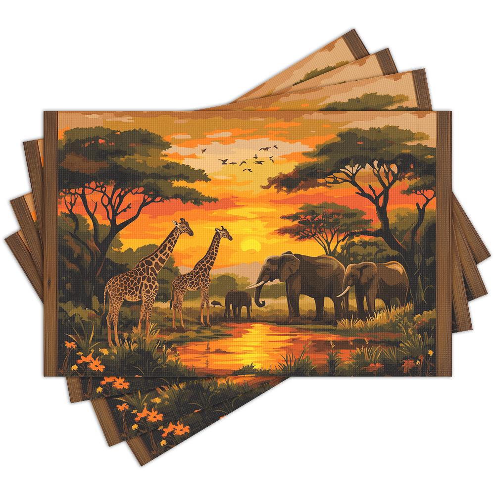 4pcs Set of Wild Interest Table Decoration Paintings Placemats 12X18 Inches, Suitable for Kitchen Restaurant Decoration, Home Decoration, Family