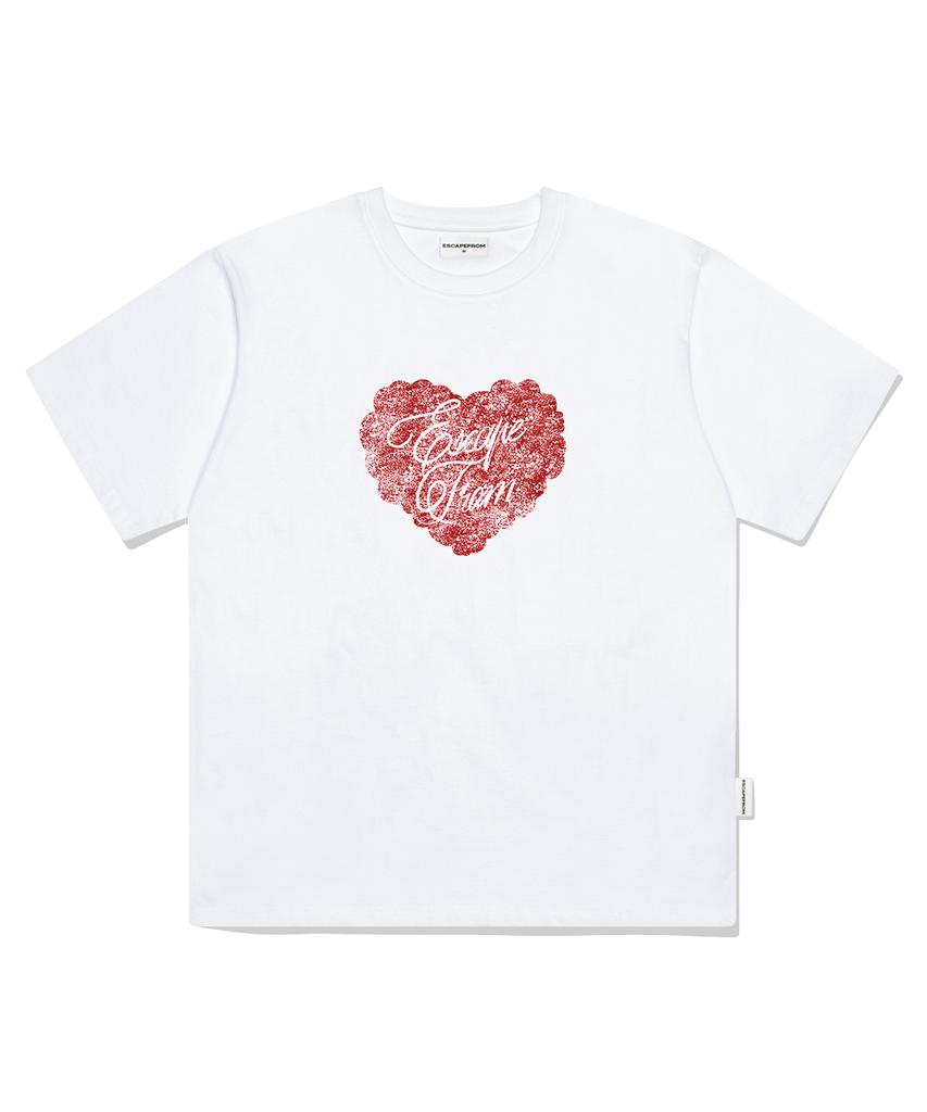 ESCAPEFROM Vintage Heart Lettering Print Oversized Short Sleeve T-Shirt White