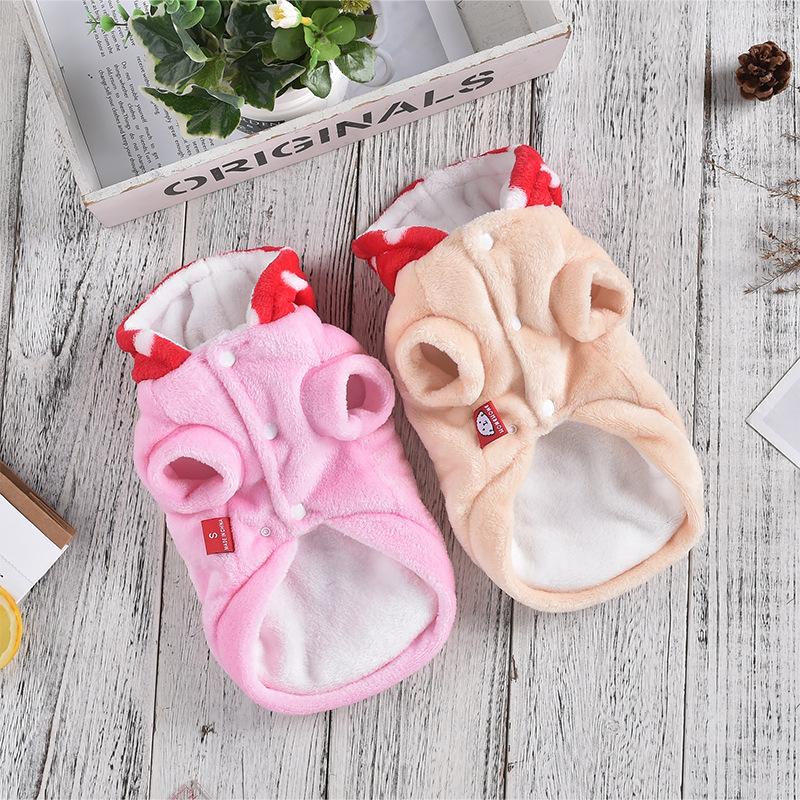 Pet Strawberry в шапке, двухфутовое осенне-зимнее пальто для маленьких и средних собак, плюшевая толстовка с капюшоном для собак, одежда для собак