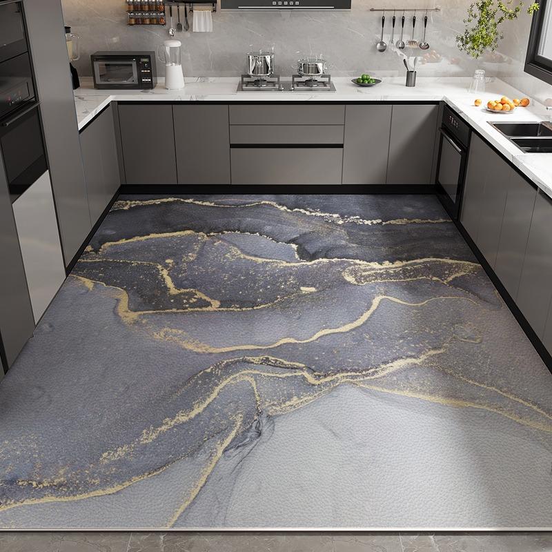 Кухонный коврик для пола Водонепроницаемый Нескользящий Маслостойкий Кожаный ковер ПВХ Большой размер Имитация мрамора Геометрический коврик Домашний декор Коврик