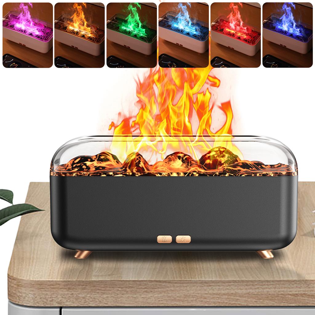 300ml Simulated Fireplace Aroma Diffuser Essential Oil Flame Air Humidifier Colorful Ambiance Night Light Creative for Home Gift