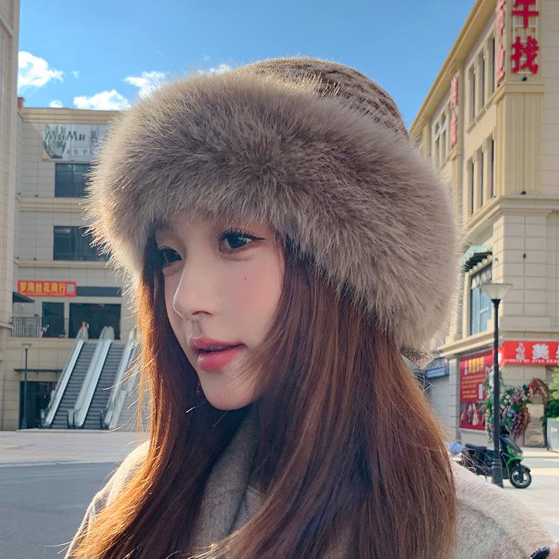 Imitation Mink Fur Straw Hat Women's Autumn and Winter Plush Bucket Hat Warm Ear Protection Mongolian Hat Basin Hat