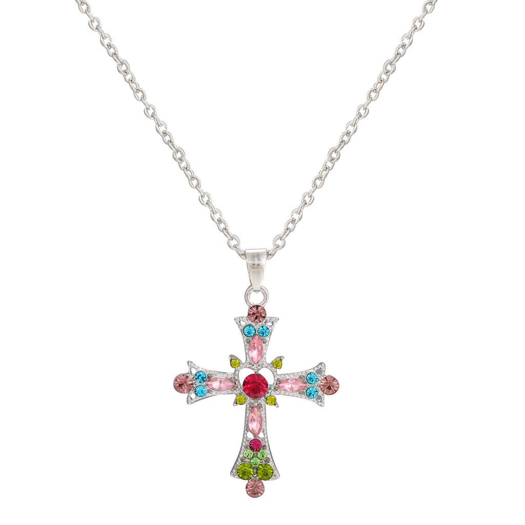 Rhinestone Pendant Cross Necklace Trendy Alloy Jewelry Women Decoration Gift