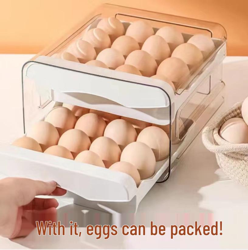 Double-Layer Stackable Refrigerator Egg Storage Drawer Box