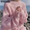 Creamy White Pink Hollow Out Pullover Women's Spring Autumn Solid Sweaters Female Casual Thin Loose Knitted Outerwear