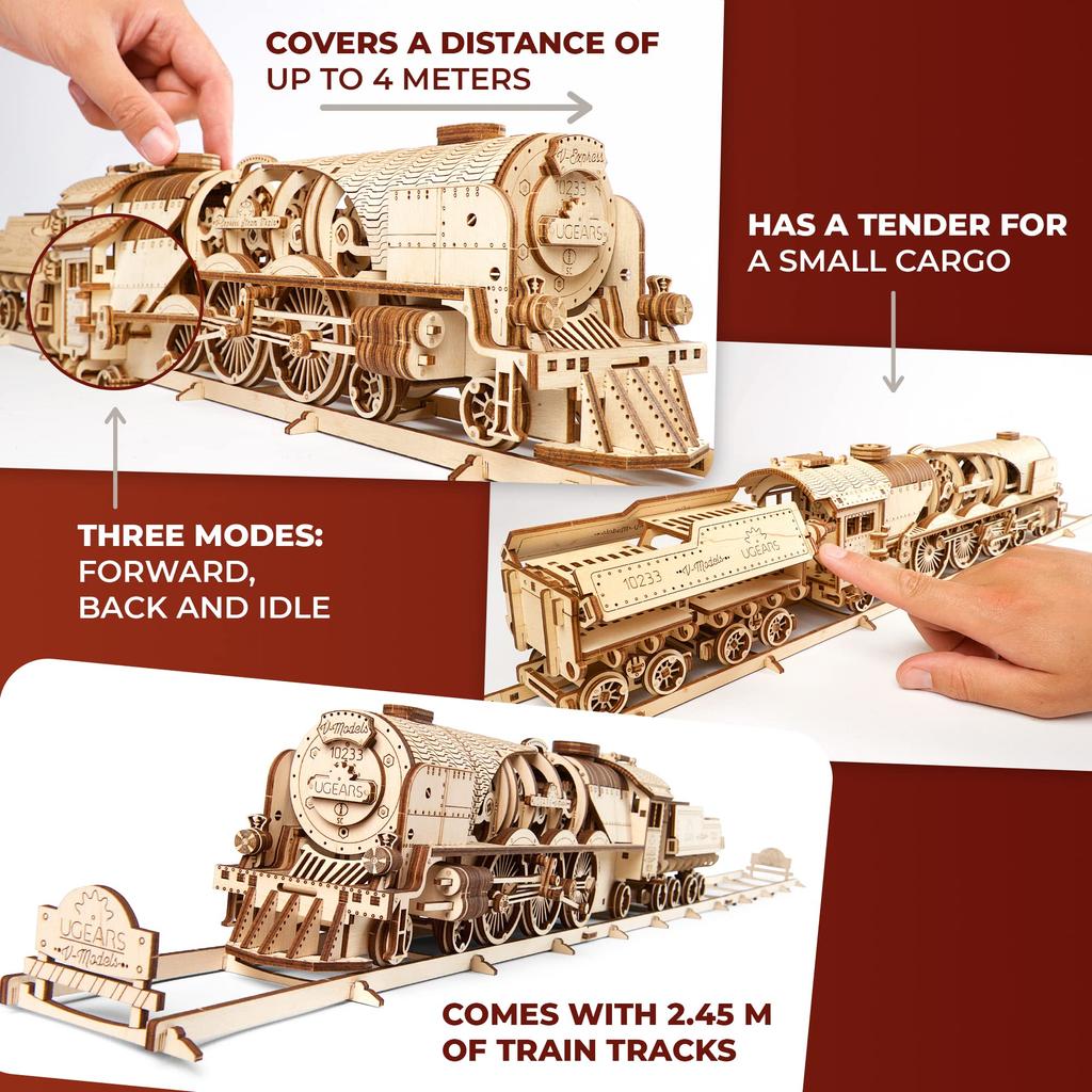 Ugears V Express Steam Locomotive 70058 Wooden Puzzle Craft Model Glue No Tools Required Intermediate