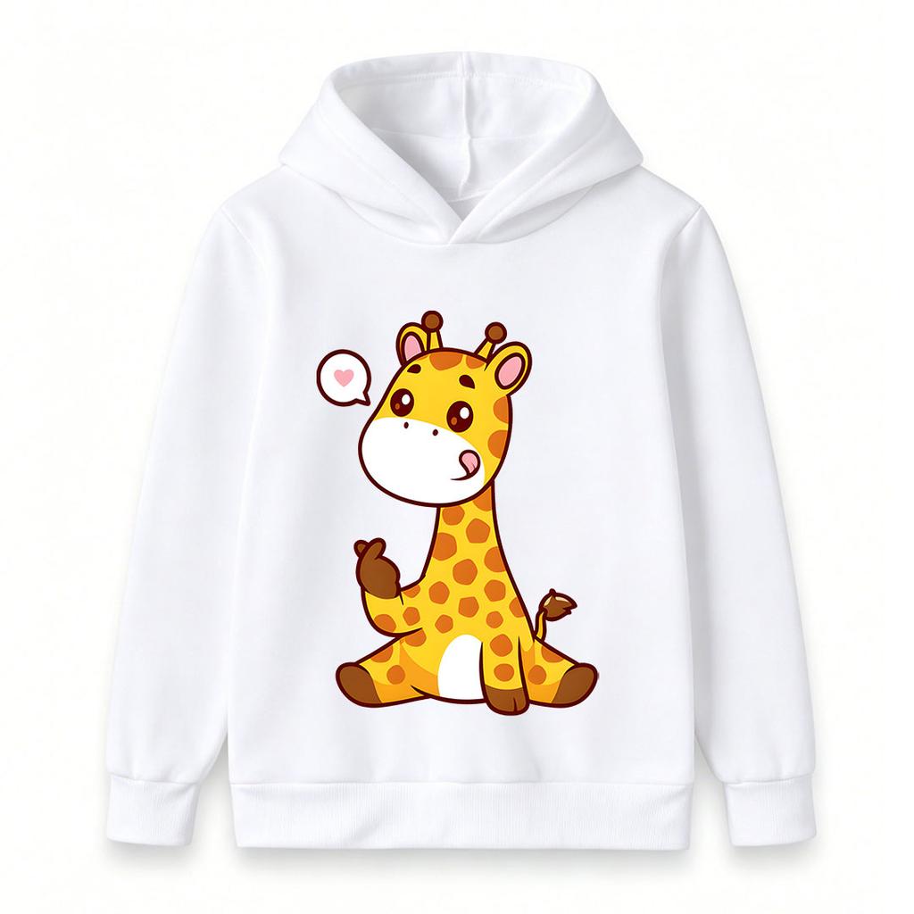 Cute Cartoon Giraffe Print Kids Hooded Sweatshirt, Unisex Boys Girls Pullover Hoodie, Soft Casual Long Sleeve Top For Toddlers Children Daily Wear