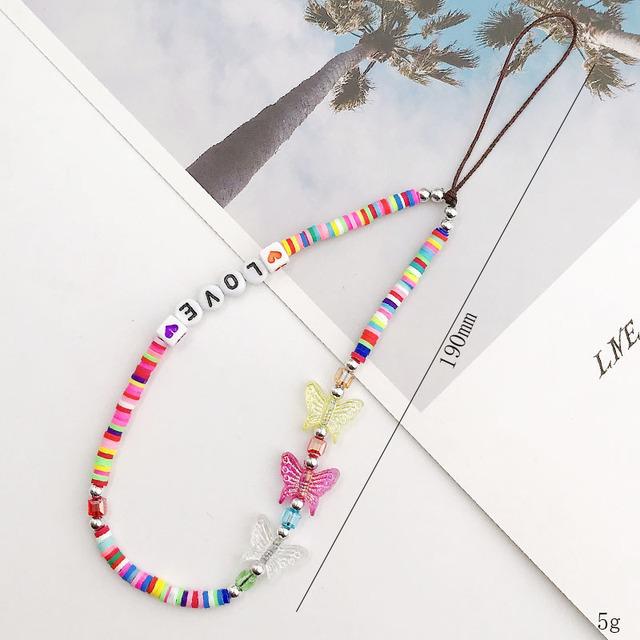 Модная Очаровательная цепочка для мобильного телефона с жемчугом и глиной, акриловая мультяшная ювелирная продукция для телефона для женщин и девочек, подвесной ремешок для телефона с защитой от потери