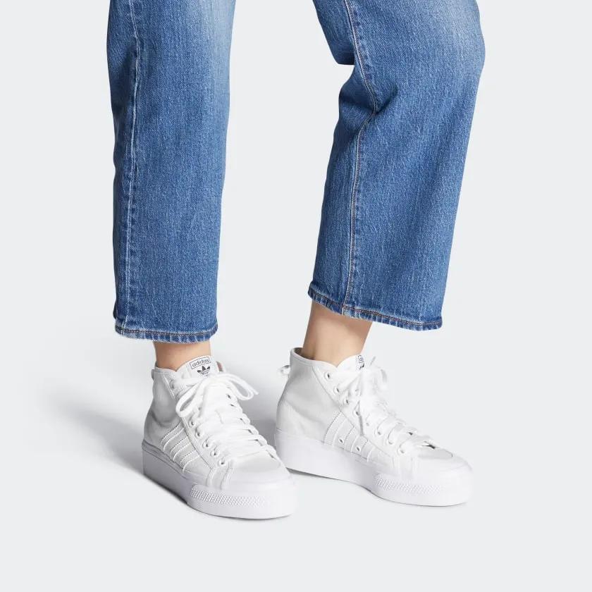 adidas Womens Nizza Platform Mid 'Triple White' (women's sizes) Cloud White / Cloud White / Cloud White Skate Shoes FY2782