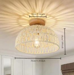 Japanese-style Hemp Rope Ceiling Chandelier E27 Hand-woven Rattan Ceiling Lamp Living Room Bedroom Home Decor Pendant Light