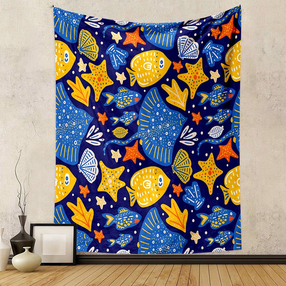 Colorful Underwater Sea Life Pattern Patterned tapestry home decor, suitable for bedroom and living room, gift